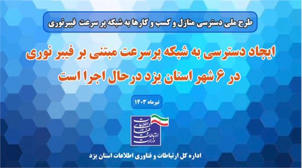 ایجاد دسترسی به شبکه پرسرعت مبتنی بر فیبر نوری در 6 شهر استان یزد درحال اجرا است