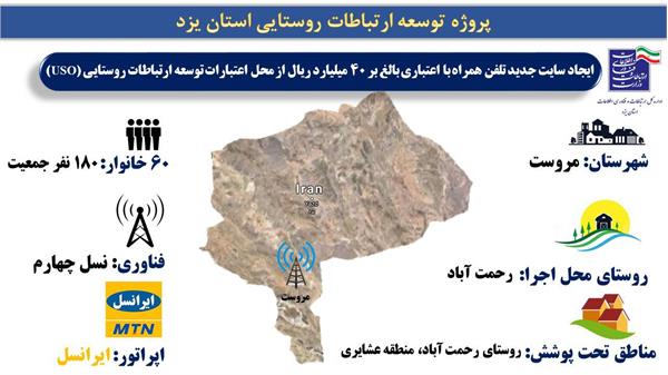 پوشش موبایل و اینترنت پرسرعت 4G در روستا و منطقه عشایری رحمت آباد شهرستان مروست برقرار شد