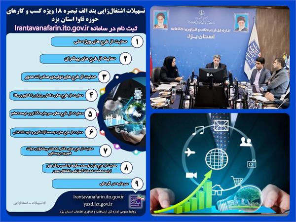 تسهیل فرایند برای جذب حداکثری تسهیلات اشتغالزایی تبصره ۱۸ بخش ارتباطات و فناوری اطلاعات استان یزد