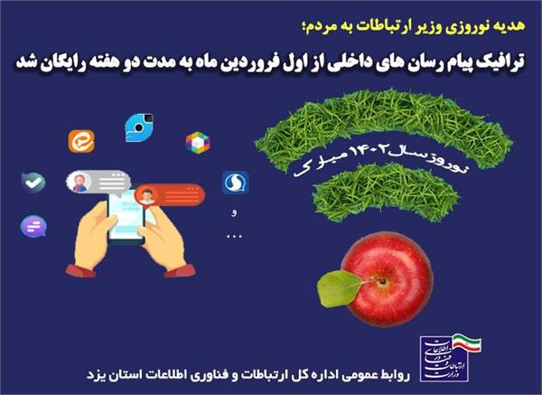 ترافیک پیام رسان های داخلی از اول فروردین به مدت دو هفته رایگان شد