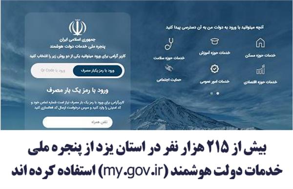 بیش از ۲۱۵ هزار نفر در استان یزد از پنجره ملی خدمات دولت هوشمند (my.gov.ir) استفاده کرده اند